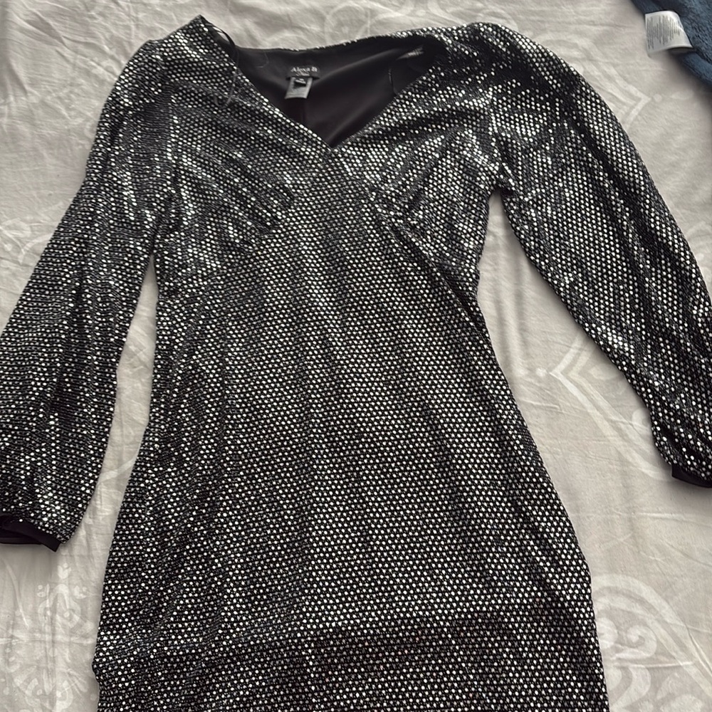 Alexis B Black Metallic Long-Sleeve Wrap Dress
